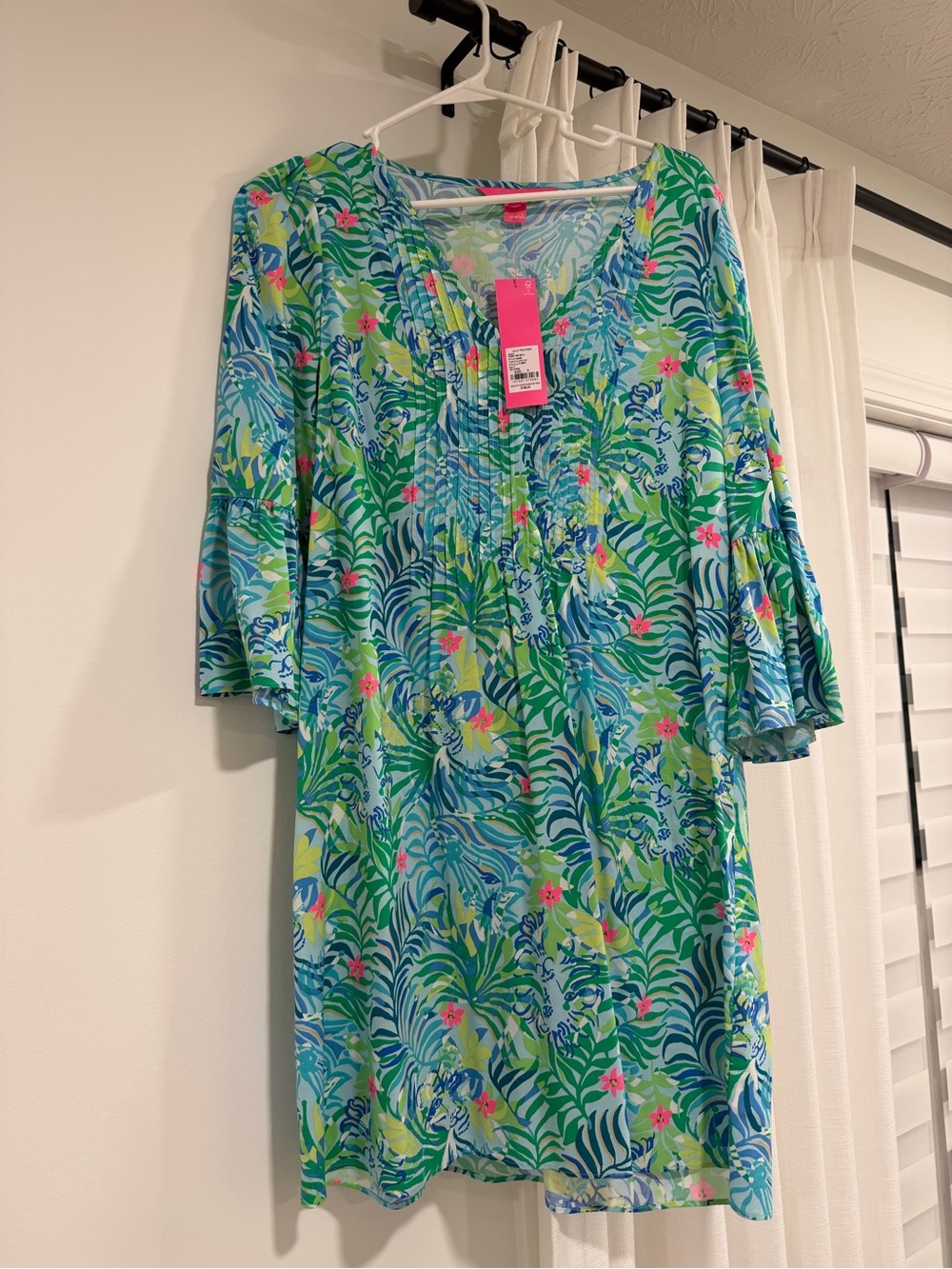 Lilly Pulitzer Green Blue Floral Tunic Dress with Pink Accents